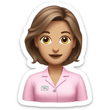Brown haired Esthetician wearing pink  sticker