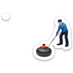 An icon showing a curling match on an indoor ice stadium, with a polished curling stone gliding toward the target and players sweeping. Spectators watch from stands, and flags hang above the rink. Transparent background highlights strategy and focus in the sport of curling. sticker