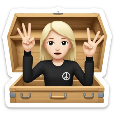 Tossed in coffin throwing up peace sign sticker