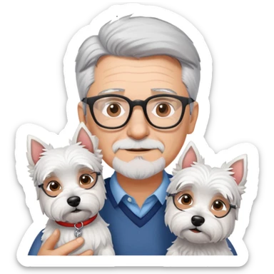Gray hair man with glasses anda with westie dog girl sticker