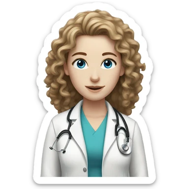Female, blue eyes, pale skin, brown long curly hair Doctor sticker