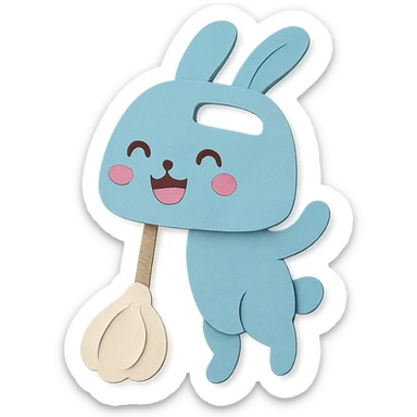 soft pastel blue hand mixer rabbit, spinning cream, joyful expression, full-body sticker