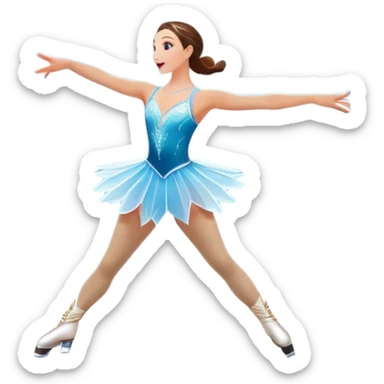 An icon of a theatrical ice show with close-up costumed figure skater performing a dramatic scene on a glowing ice stage. Spotlights, colorful scenery, and a cheering audience in a grand arena convey the magic and artistry of the ice performance. Transparent background included. sticker