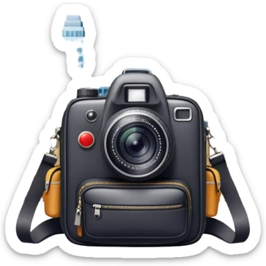 Icon for Urban Tourism: a city skyline with iconic buildings, a camera, and a backpack. The icon should represent the exploration of urban destinations, with elements like streets, landmarks, and vibrant city life. Transparent background. sticker