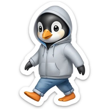 friendly anthropomorphised penguin in a hoodie and jeans brisk walking sticker