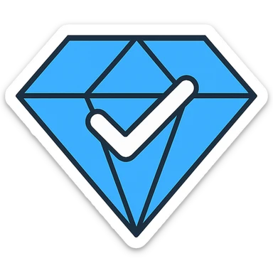 large blue diamond shape with a white check mark inside, clean and bold icon style, suitable for UI or logo sticker