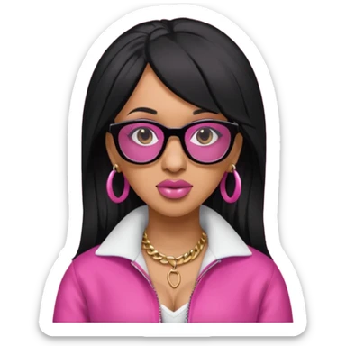 rapper Cardi B black hair, pink cloth wear black glasses sticker