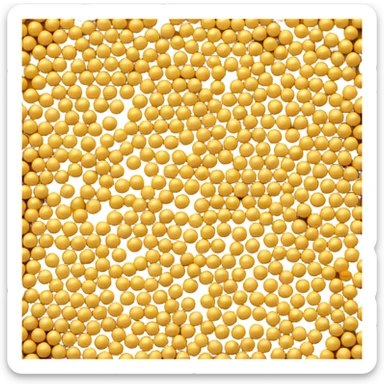 small loosely scattered mound of round mustard seeds in warm golden-yellow tones, each seed smooth tiny spherical with matte finish, varying slightly in shade, organic natural pile, no bowl spoon or extras, soft lighting, subtle shadows, emoji scale sticker