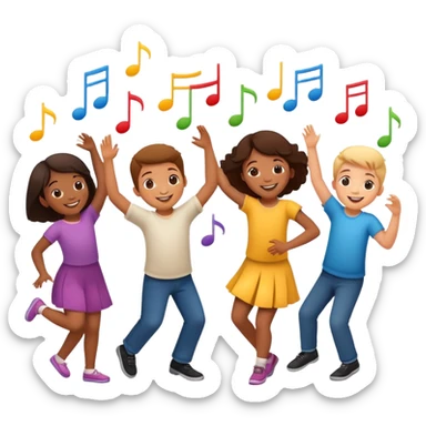 group of children dancing with music notes, fun and friendly sticker