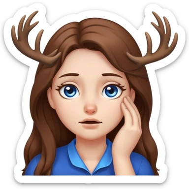 Deer girl facepalm with white skin and brown long hair with blue eyes  sticker