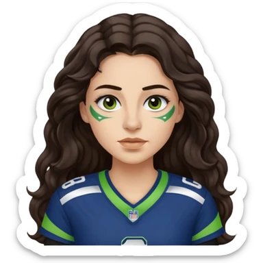 Long wavy Dark brown hair with small nose stud of seahawks fan women sticker