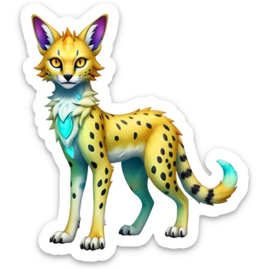 Epic Edgy Colorful ethereal eldritch Sergal-Serval-Vernid full body sticker