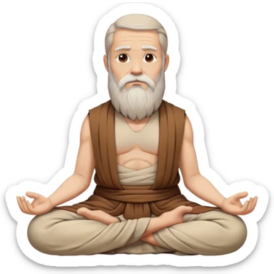 philosopher with long beard and wise expression, sitting cross-legged in meditation pose, ancient scholarly appearance, beige and brown tones only sticker