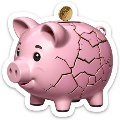 a piggy bank broken into two parts sticker