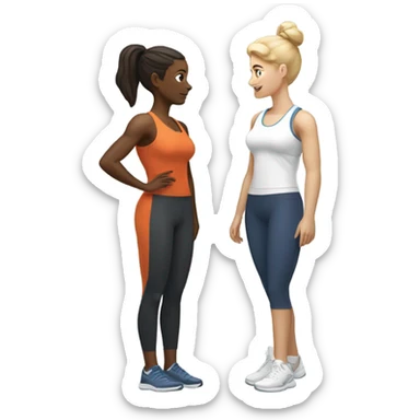 2 white skin woman in sportswear talking to eachother sticker