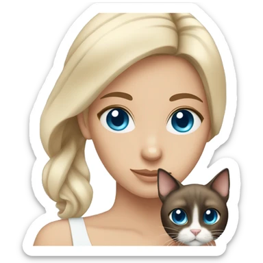 brunette girl blue eyes holding siamese cat sticker