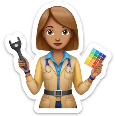 Interior designer with color swatches and measuring tape sticker