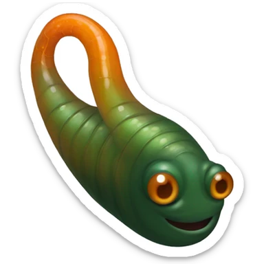 Eight-eyed Dark green and orange medicinal leech with oral suction and caudal suction sticker