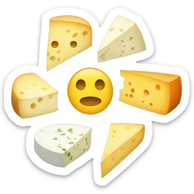 different cheeses with hidden faces on a plate sticker