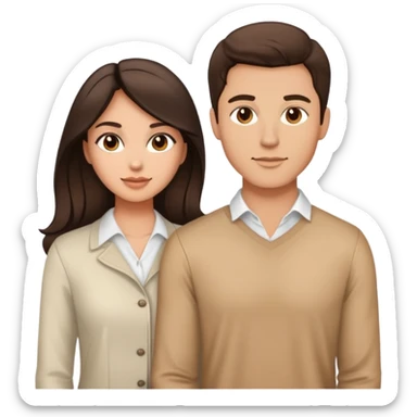 Chest up portrait of handsome brunette man and pretty brunette woman with light tan skin side by side sticker