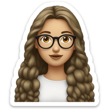 une fille avec de long cheveux noir lisse, la peau blanche ,et avec des lunette (en forme de carrer un peu déformé) assez grosse comparer a ça tête , portant un pull noir sticker