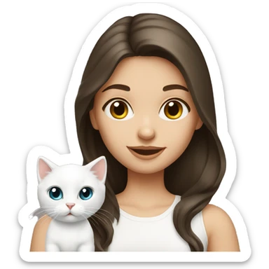 Brunette girl with white kitten sticker