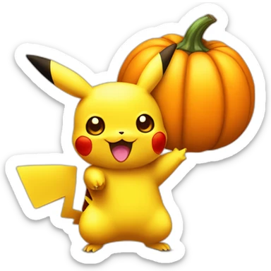 Cute Pikachu holding halloween pumpkin sticker