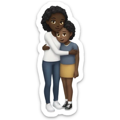 Black girl with dark brown hair hugging a white girl with black hair  sticker