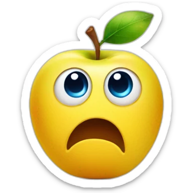 a shocked apple-style yellow emoji with big round eyes, blue sweaty forehead, shocked mouth  sticker