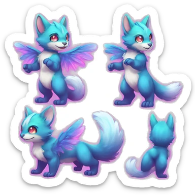 Anthro Scalie Fluffy Cool Cute Magical Elemental Shiny Colorful Neon Vibrant Colors Sparkle Kemono-style Chibi Fantasy-Animal-Fakémon-Pokémon-Hybrid Fur Sona Aesthetic Full Body sticker