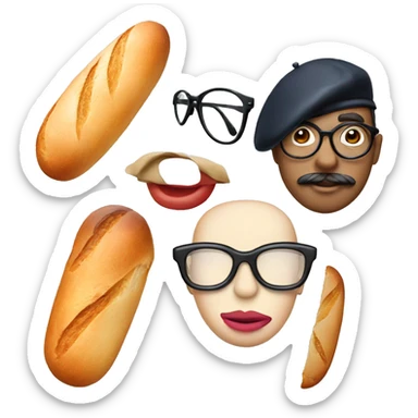 An emoji with big lips, glasses, a baguette and a french beret sticker