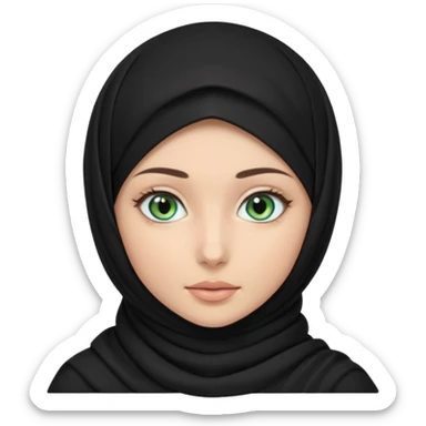 a girl wearing a black hijab and has green and blue eyes with another model of a hijab like a hijab but it's showing the neck Its neckfree sticker