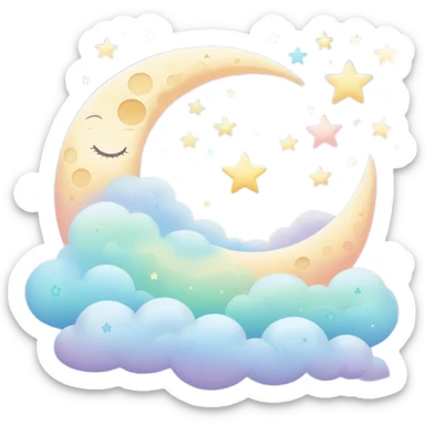Dreamy sleep symbol with celestial moon, magical stars and ethereal number 8 representing eight hours of sleep, surrounded by peaceful glowing aura sticker