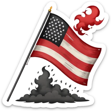 Tattered flag standing tall with black smoke surrounding sticker
