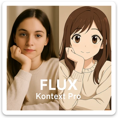 replace the logo with the text of "FLUX kontext pro" without black background just text, keep everything else same sticker