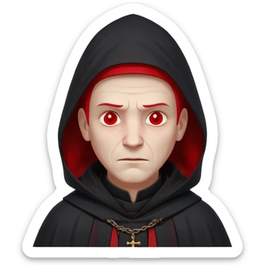 cursed village priest portrait, head and shoulders only, dark hooded robe, mysterious expression, subtle red accents, eerie glow, gothic village atmosphere, 3D cartoon, mobile game icon style, clean background, no text, no watermark

 sticker