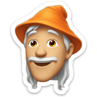 portrait smiling of a wizard style of Merlin, with orange cap in Disney Pixar style sticker