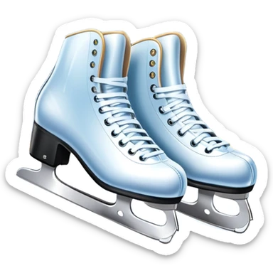 An icon featuring a pair of elegant figure skates standing on the smooth ice of a rink, with sparkling ice beneath them. The background shows a grand ice arena with bright lights and empty stands, highlighting the beauty and grace of figure skating. Transparent background. sticker