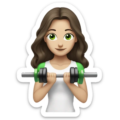 Skinny white girl with long dark brown hair and green eyes lifting weights  sticker