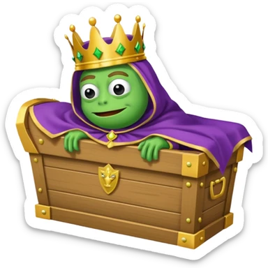 Emoji of an empty wooden coffin labeled ‘ECHO,’ being nailed shut by a king-like Pepe the Frog wearing a crown and cape sticker