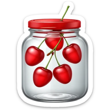 Realistic glass jar with silver metallic lid filled with maraschino cherries inside of it. sticker