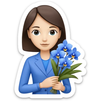 A stick figure holding a bouquet of blue orchids sticker