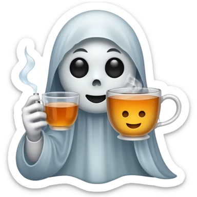 Ghost emoji holding a cup of tea sticker