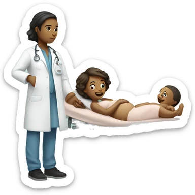 a woman gives birth and doctors stand nearby sticker