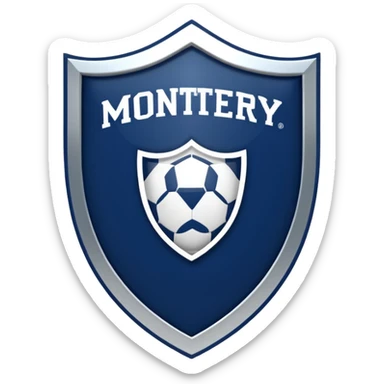 Monterey Football Club logo with thick barred shield with MY written inside and navy blue and white color sticker