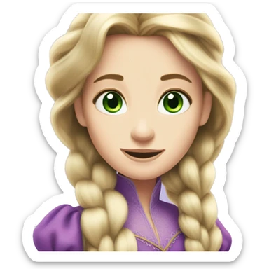 Rapunzel with green eyes and long eyelashes and pale skin and a purple dress sticker