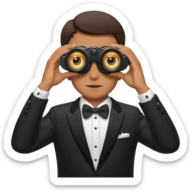 a man in a tuxedo looks through binoculars sticker