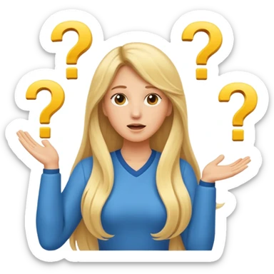 lady with long blonde hair throwing question marks in the air saying why sticker