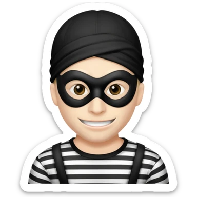 a portrait of robber, mask-wearing with sneaky eyes and a mischievous grin sticker