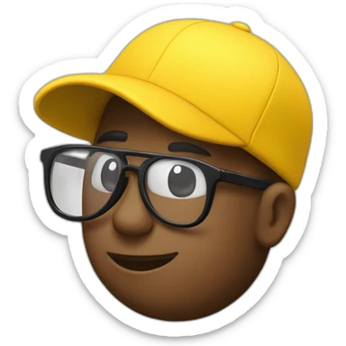 crea un emoji amarillo con lentes de aviador de color negro y gorra negra sticker